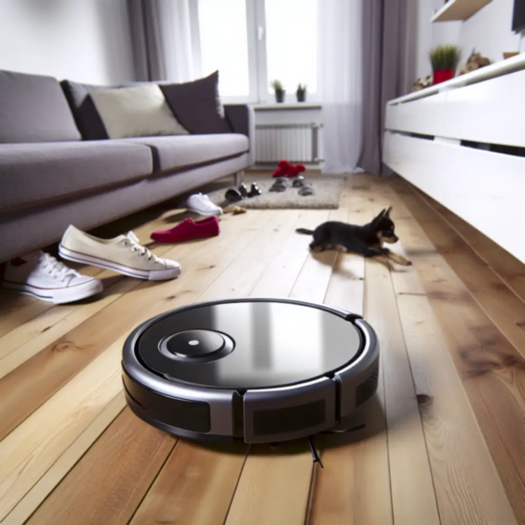Odkurzacz bezprzewodowy stojący w nowoczesnym polskim salonie